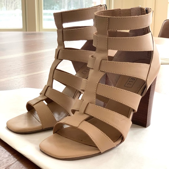 ATWELL Camel Colored Leather Block Heel Sandals - Picture 2 of 9